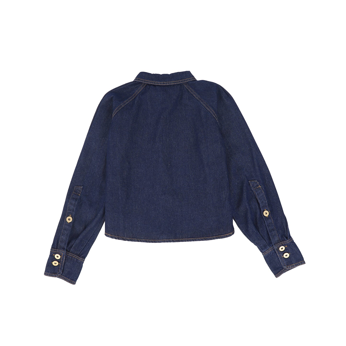 VALENTINA BLUE DENIM CONTRAST SEAM CROP BLOUSE