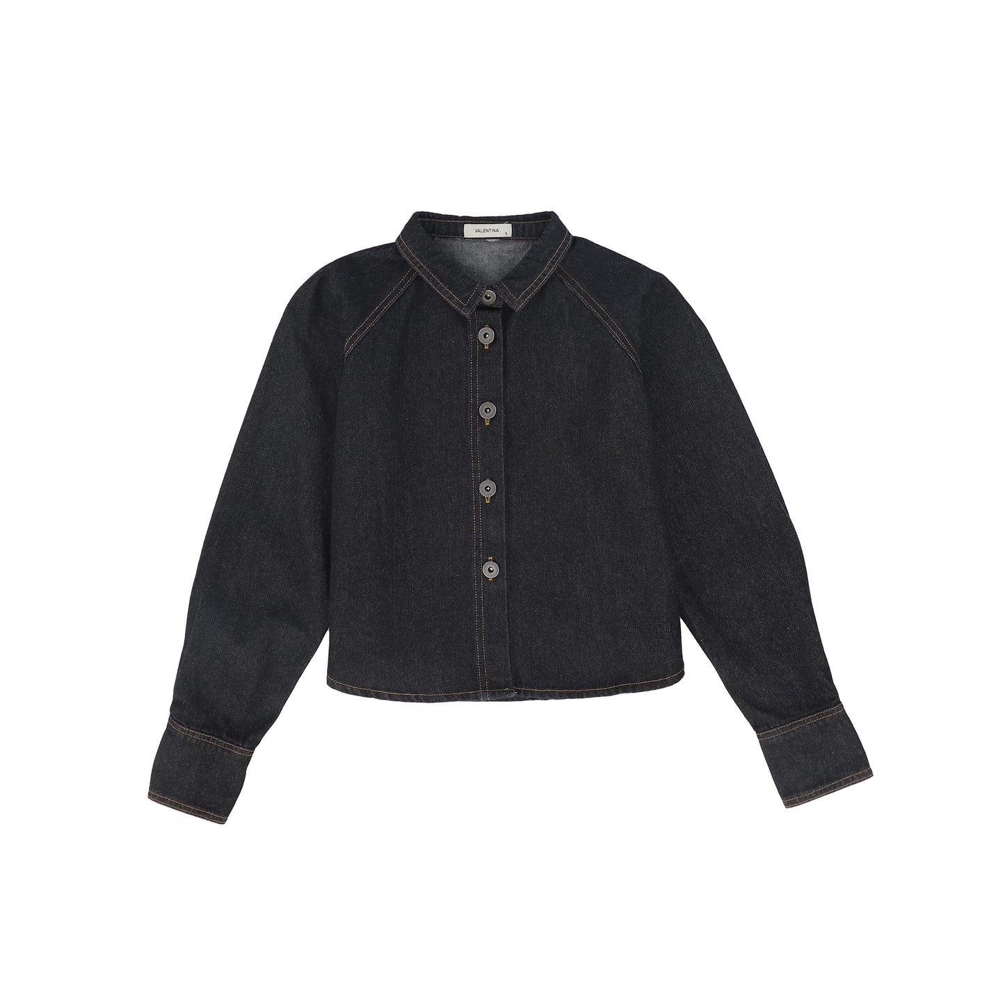 VALENTINA BLACK DENIM CONTRAST SEAM CROP BLOUSE