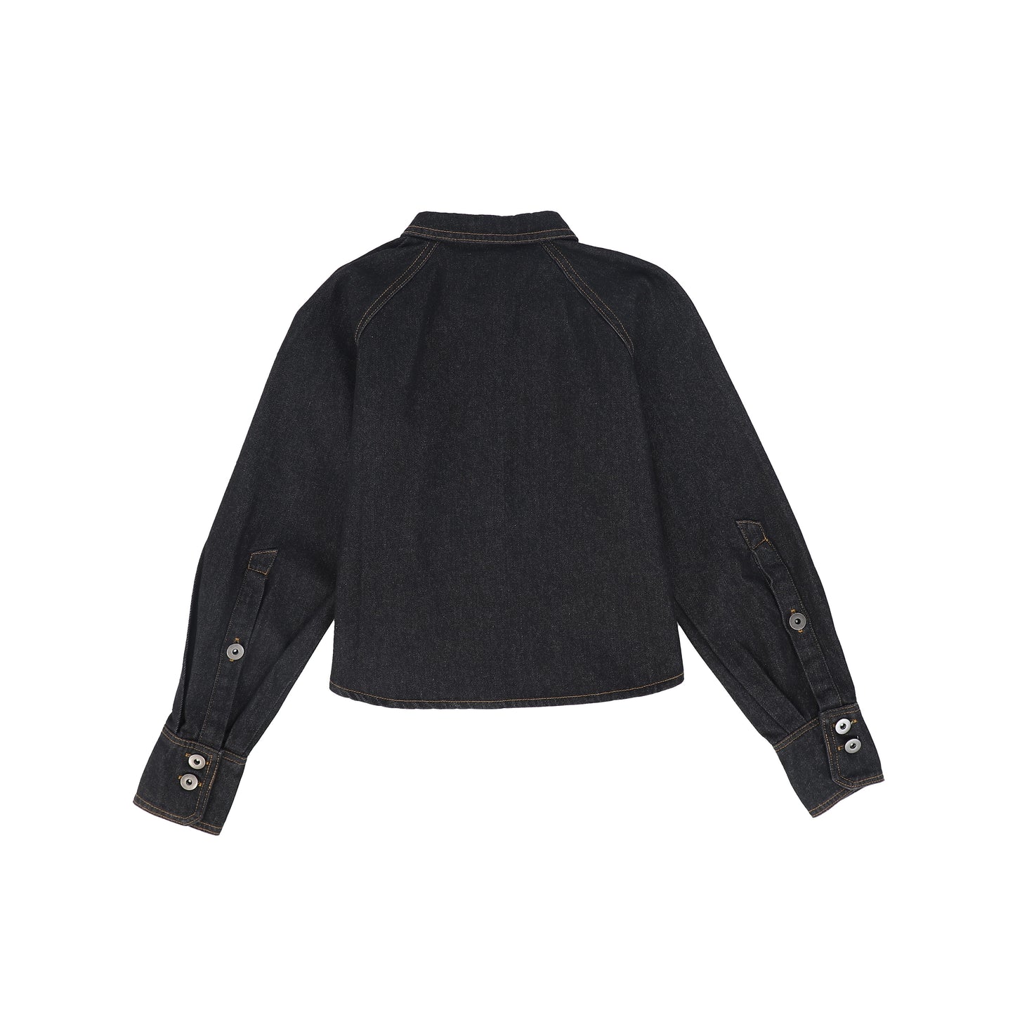 VALENTINA BLACK DENIM CONTRAST SEAM CROP BLOUSE