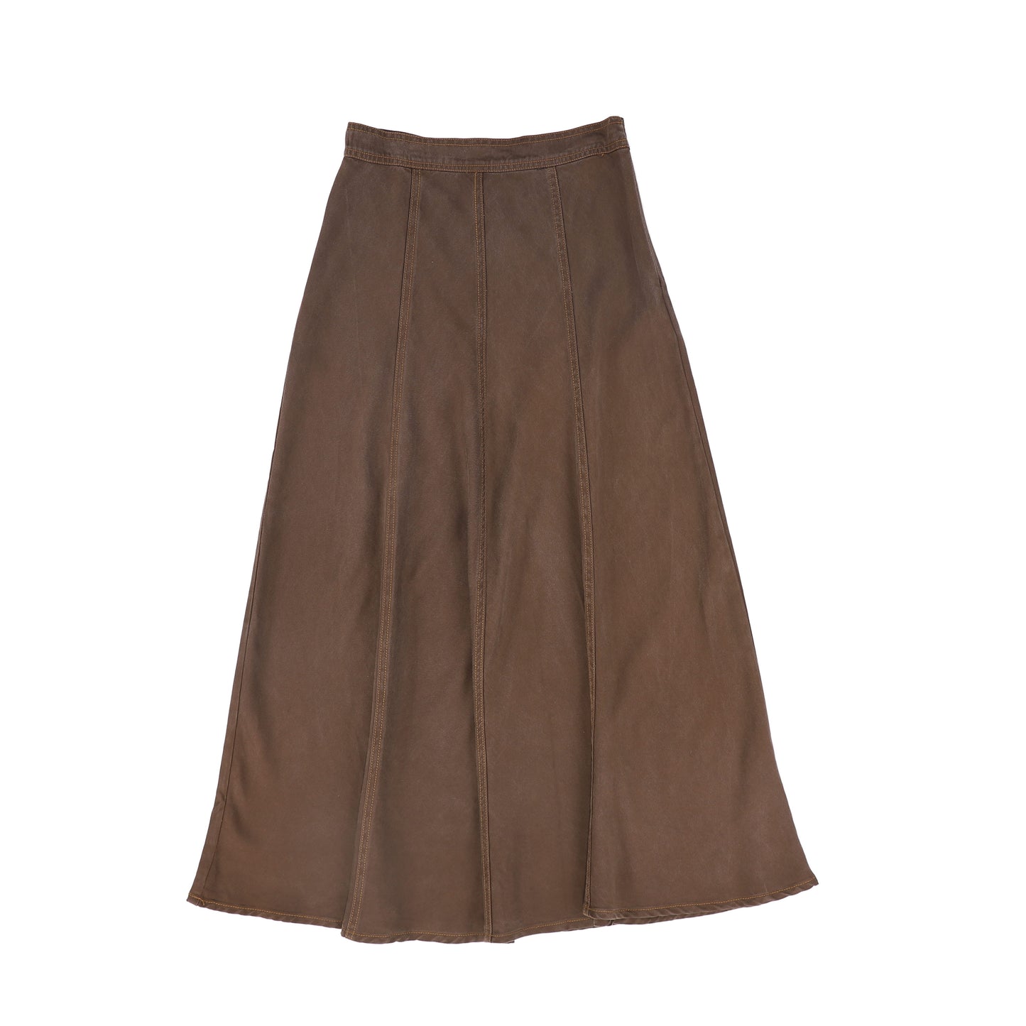 VALENTINA BROWN DENIM CONTRAST SEAM MAXI SKIRT