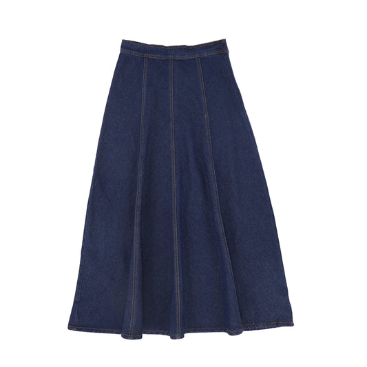 VALENTINA BLUE DENIM CONTRAST SEAM MAXI SKIRT