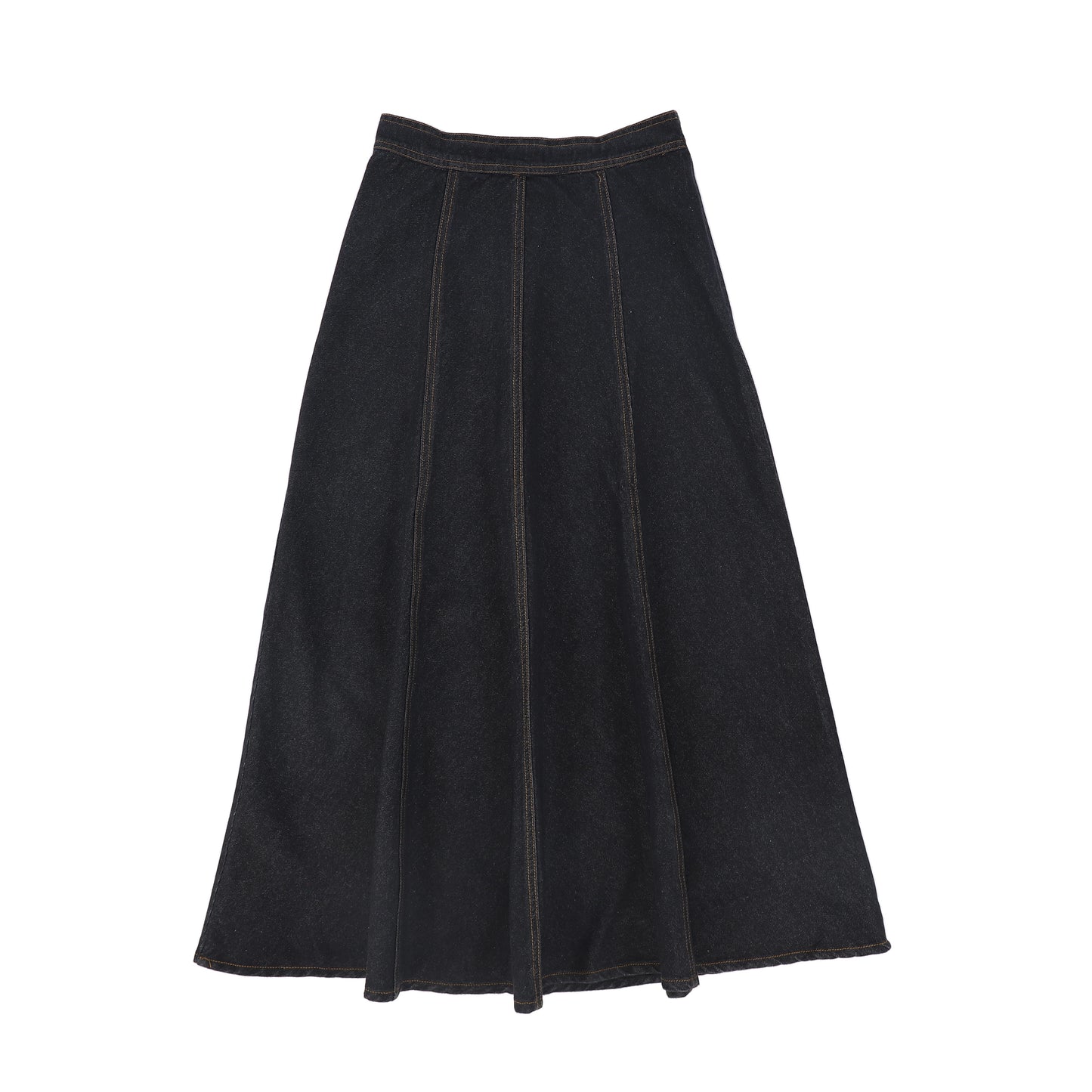 VALENTINA BLACK DENIM CONTRAST SEAM MAXI SKIRT