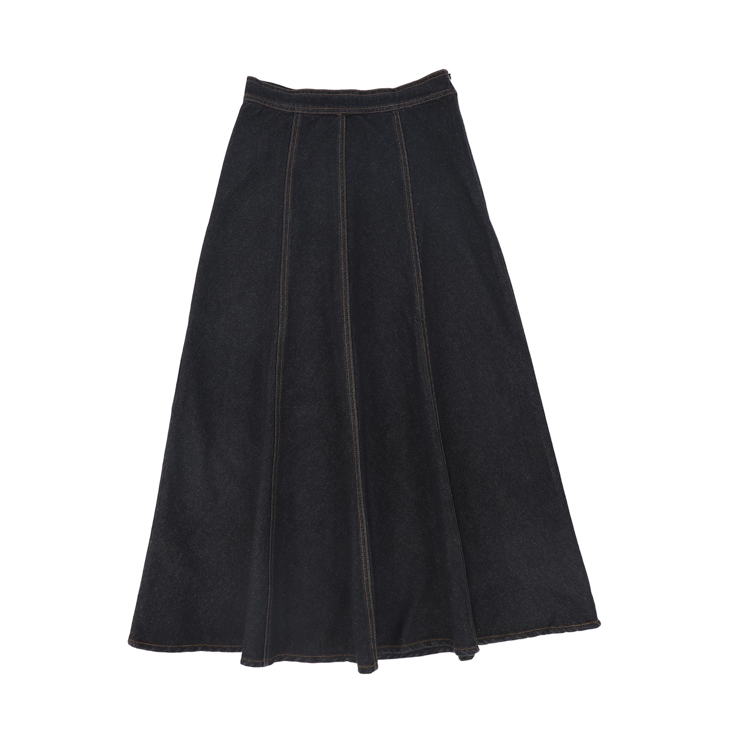 VALENTINA BLACK DENIM CONTRAST SEAM MAXI SKIRT