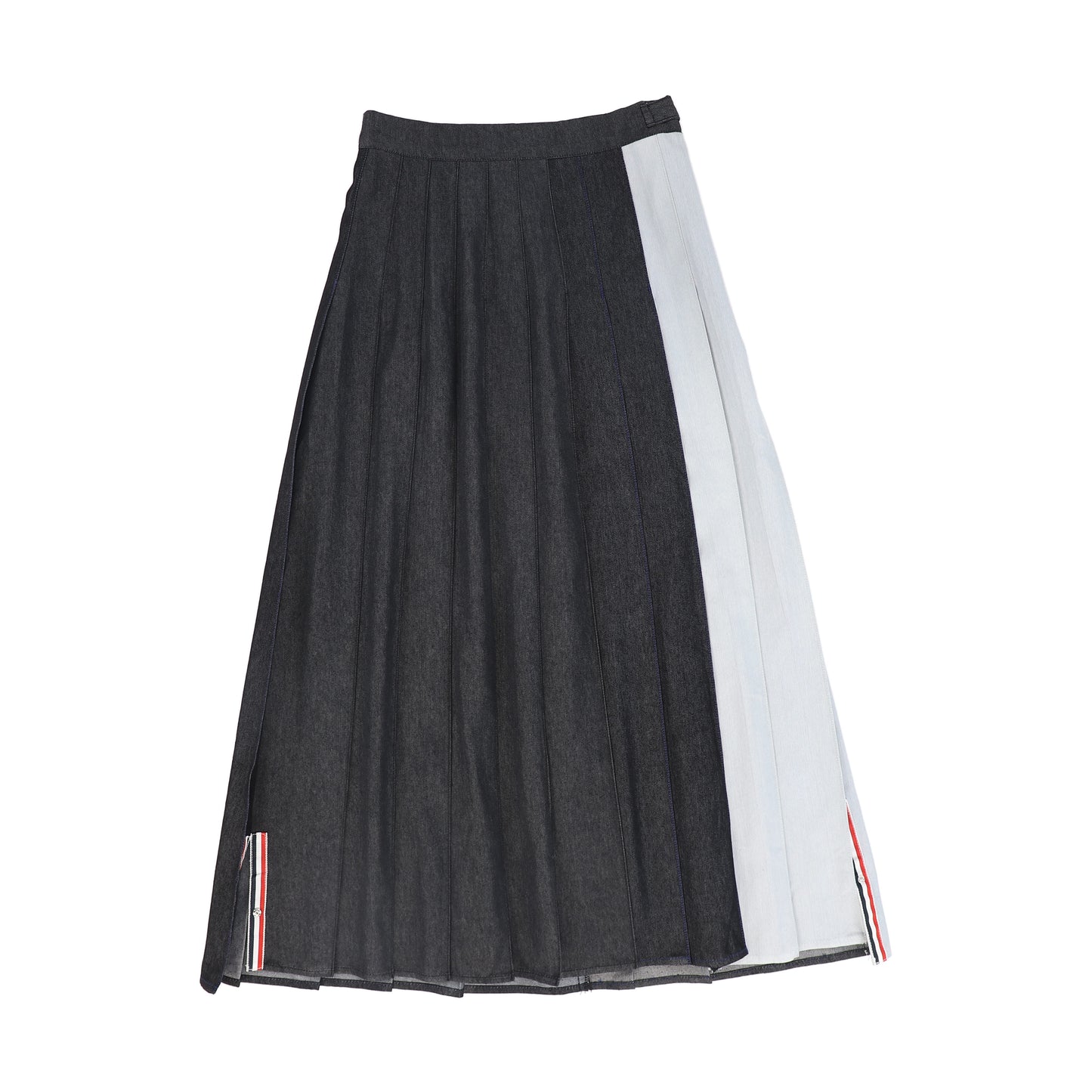 VALENTINA BLACK MIX DENIM PLEATED SKIRT