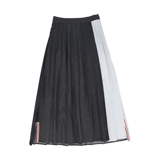 VALENTINA BLACK MIX DENIM PLEATED SKIRT