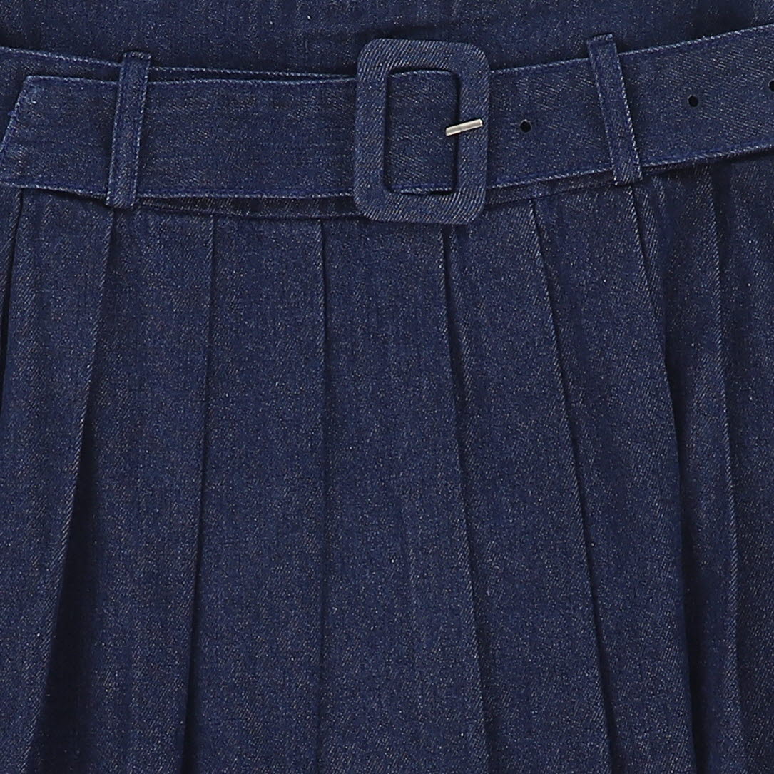VALENTINA BLUE DENIM BUCKLE PLEATED MAXI SKIRT