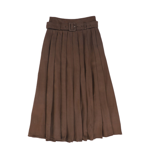 VALENTINA BROWN DENIM BUCKLE PLEATED MAXI SKIRT