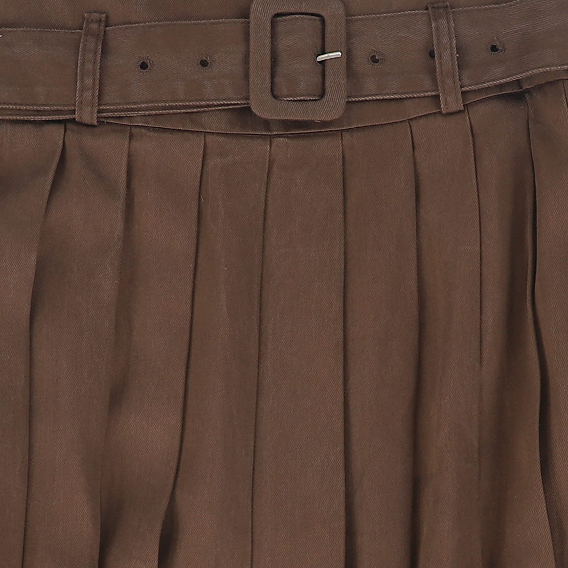 VALENTINA BROWN DENIM BUCKLE PLEATED MAXI SKIRT
