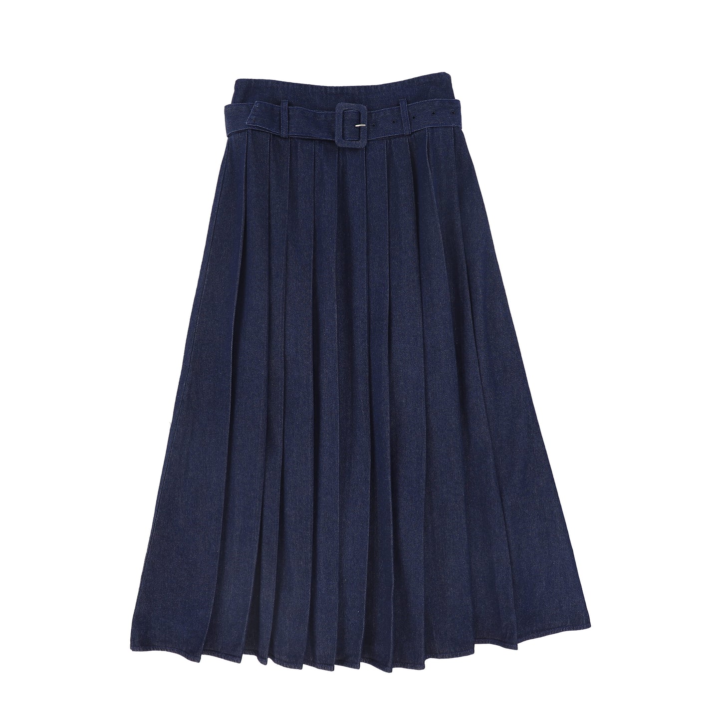 VALENTINA BLUE DENIM BUCKLE PLEATED MAXI SKIRT