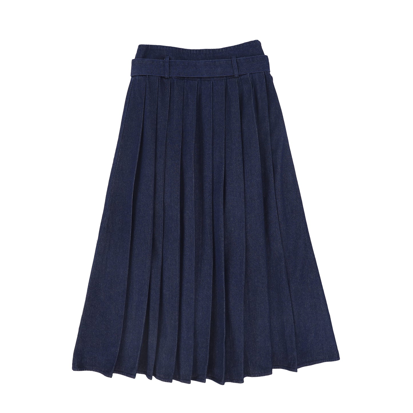 VALENTINA BLUE DENIM BUCKLE PLEATED MAXI SKIRT