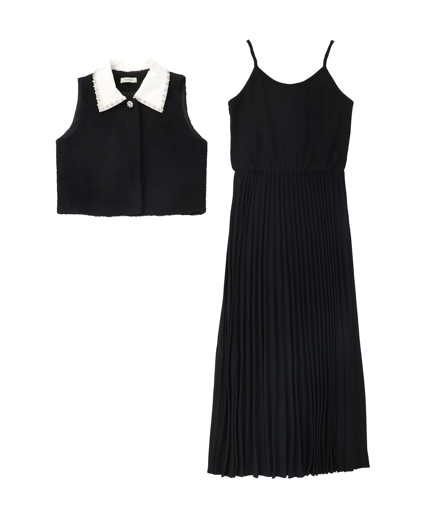 VALENTINA BLACK TWEED COLLAR VEST DRESS