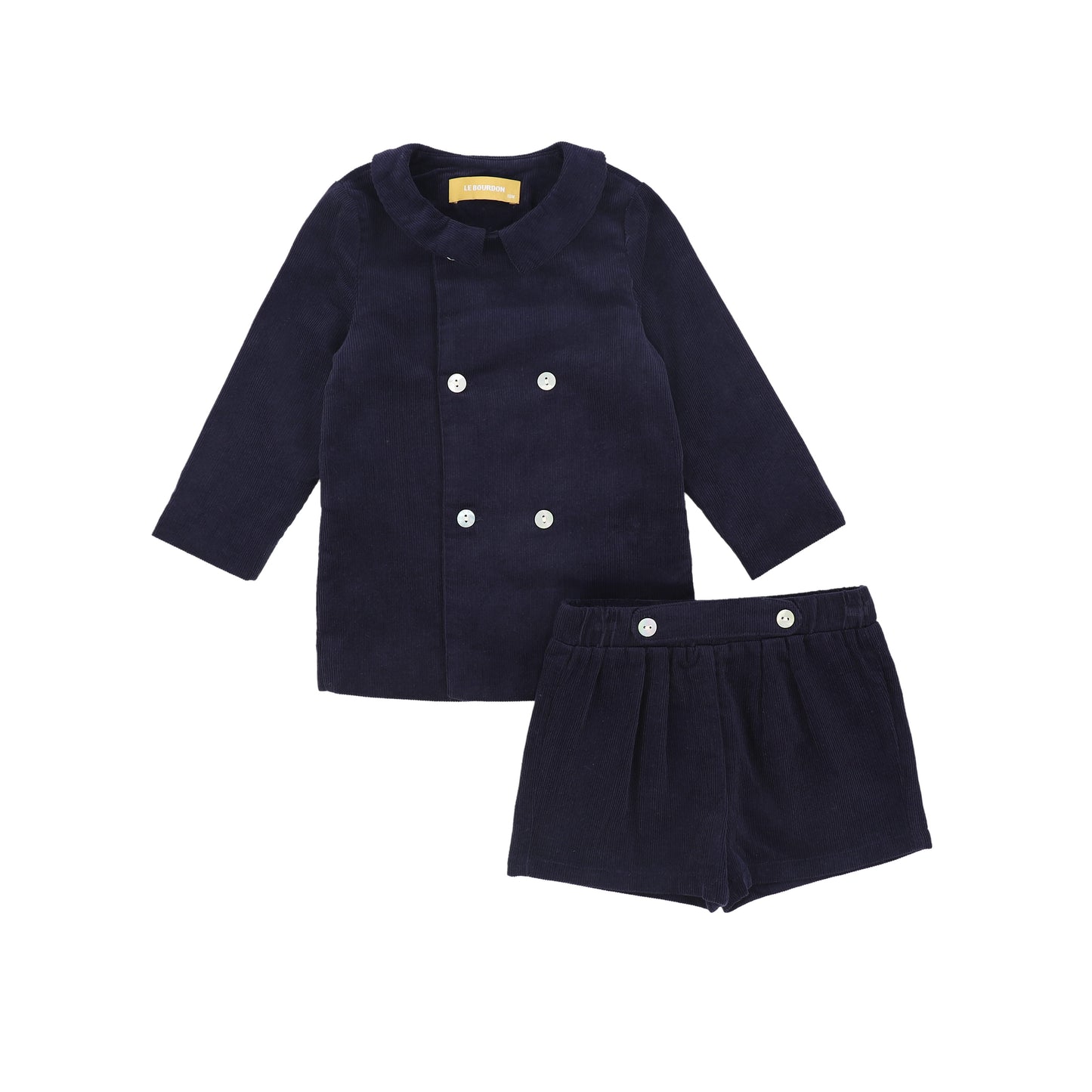 LE BOURDON NAVY CORDUROY DOUBLE BREASTED BLOUSE SET