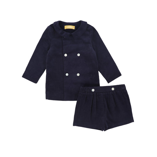 LE BOURDON NAVY CORDUROY DOUBLE BREASTED BLOUSE SET