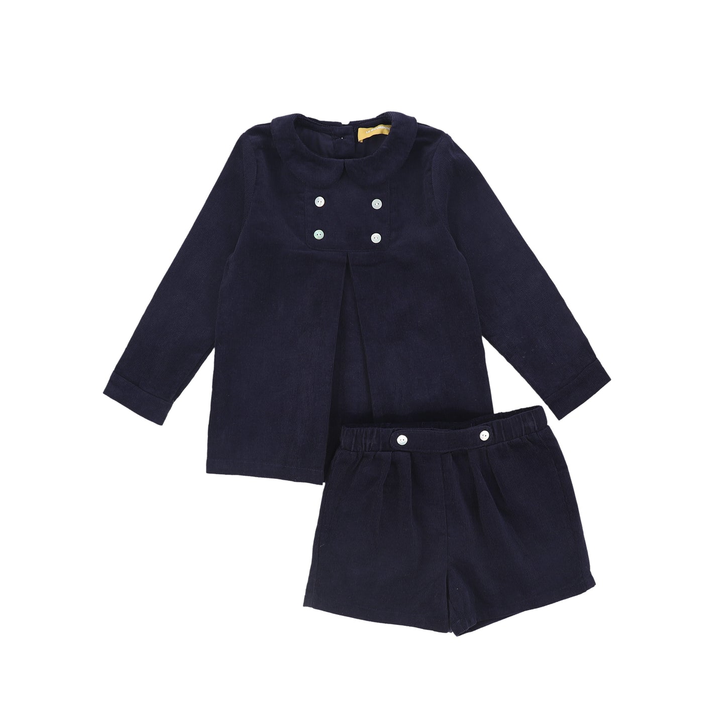 LE BOURDON NAVY COLLAR PLEAT BLOUSE SET