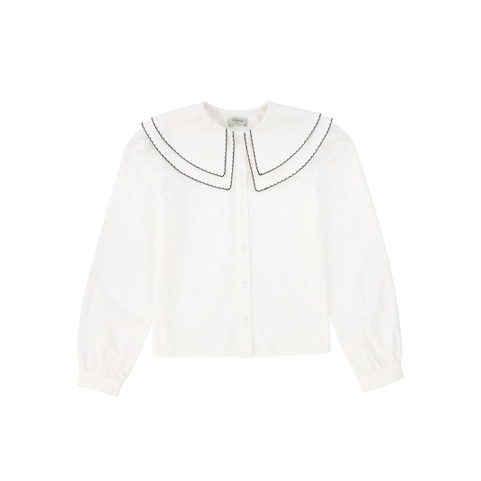 VALENTINA WHITE SCALLOP DOUBLE COLLAR BLOUSE