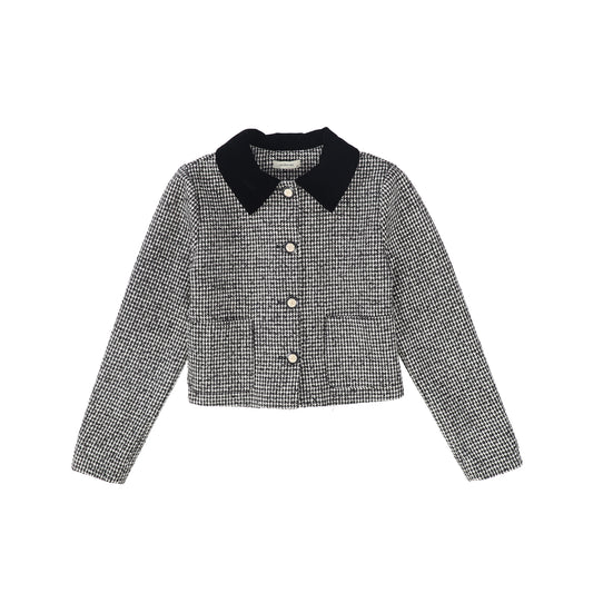 VALENTINA BLACK/WHITE HOUNDSTOOTH RUFFLE COLLAR JACKET