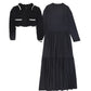 BAMBOO BLACK SCALLOP KNIT CARDIGAN MAXI DRESS