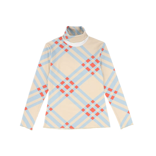 VALENTINA BEIGE PLAID PRINT TURTLENECK