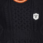 VALENTINA NAVY CABLE KNIT TRIM CREST SWEATER