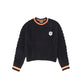 VALENTINA NAVY CABLE KNIT TRIM CREST SWEATER