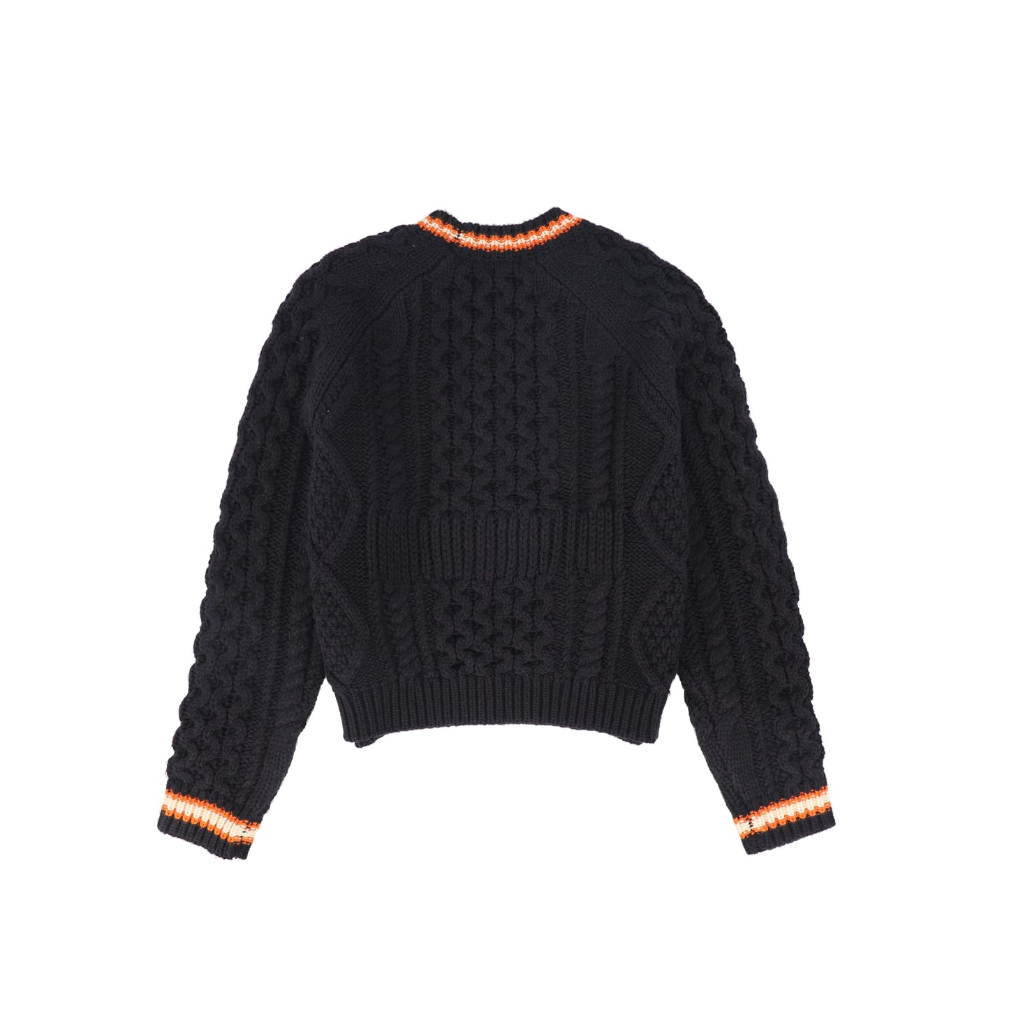 VALENTINA NAVY CABLE KNIT TRIM CREST SWEATER