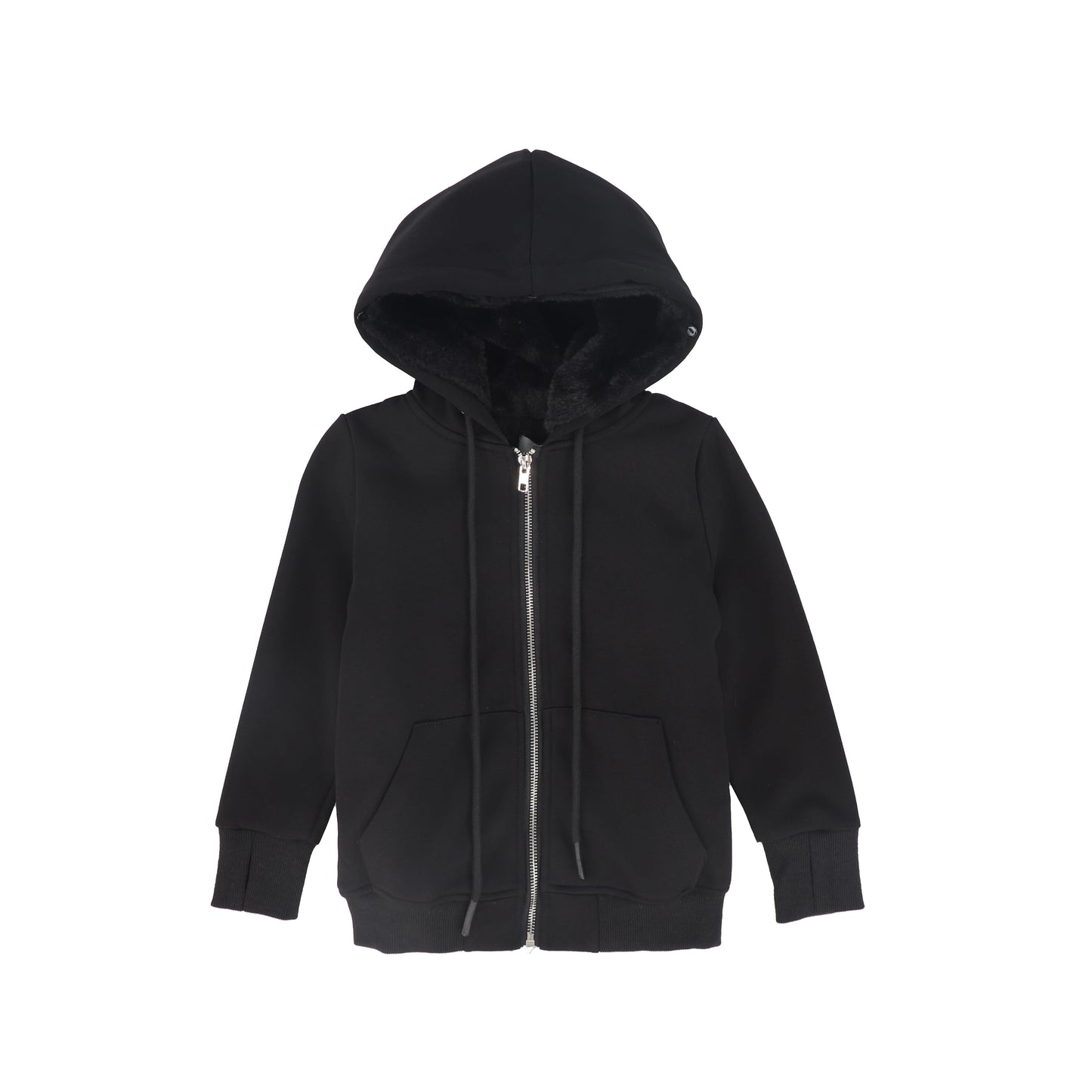 BACE COLLECTION BLACK FUR ZIP UP SWEATSHIRT