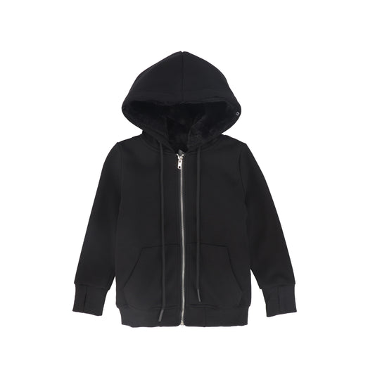 BACE COLLECTION BLACK FUR ZIP UP SWEATSHIRT