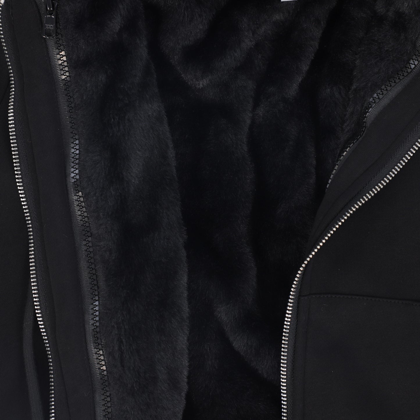 BACE COLLECTION BLACK FUR ZIP UP SWEATSHIRT