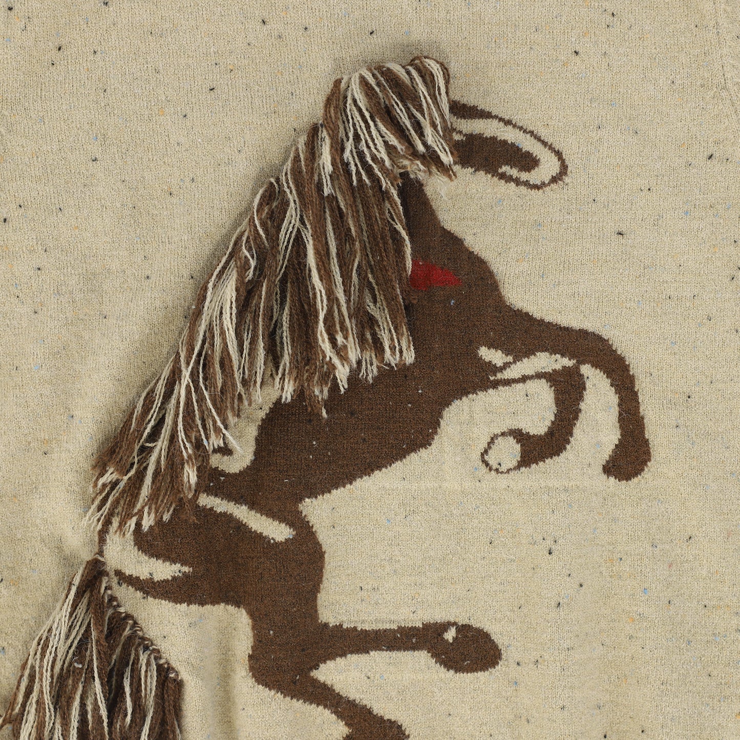 VALENTINA BEIGE FRINGE HORSE EMBROIDERED SWEATER