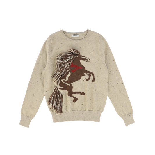 VALENTINA BEIGE FRINGE HORSE EMBROIDERED SWEATER