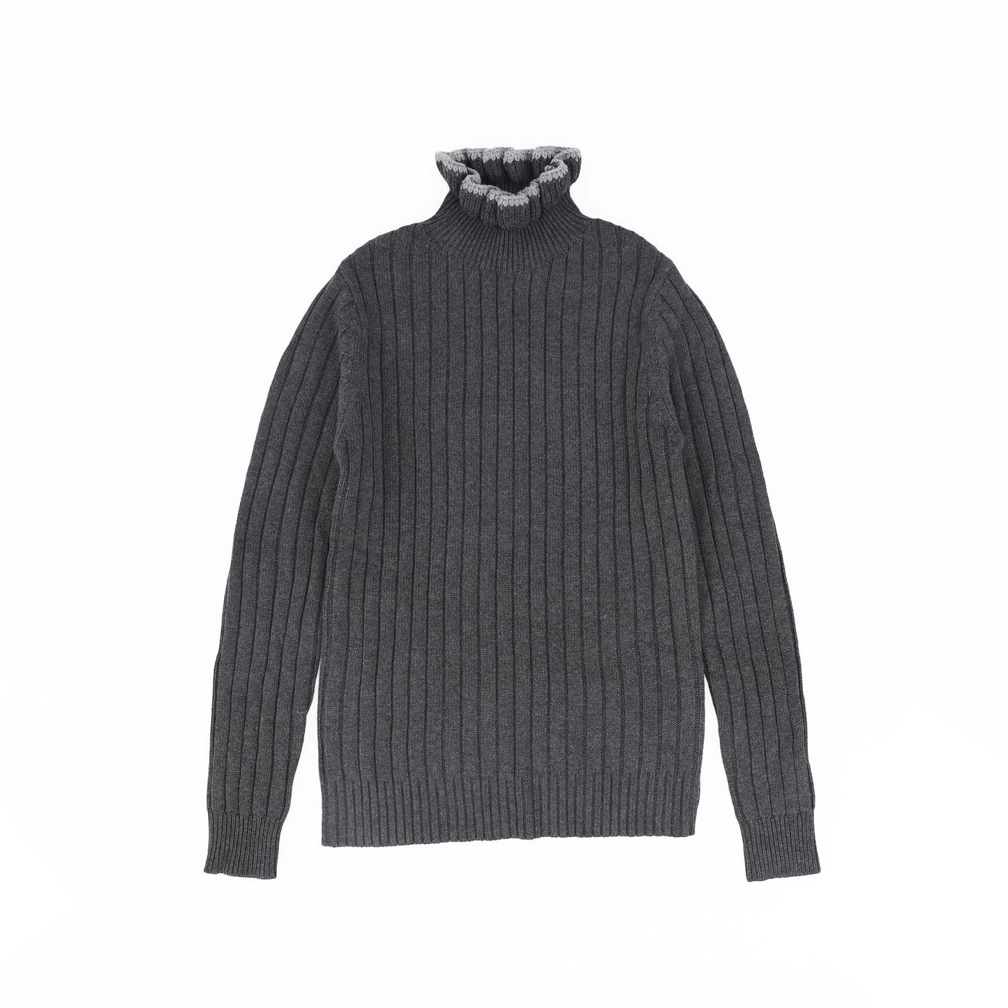 VALENTINA GREY RIBBED CONTRAST RUFFLE TRIM TURTLENECK