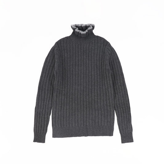 VALENTINA GREY RIBBED CONTRAST RUFFLE TRIM TURTLENECK
