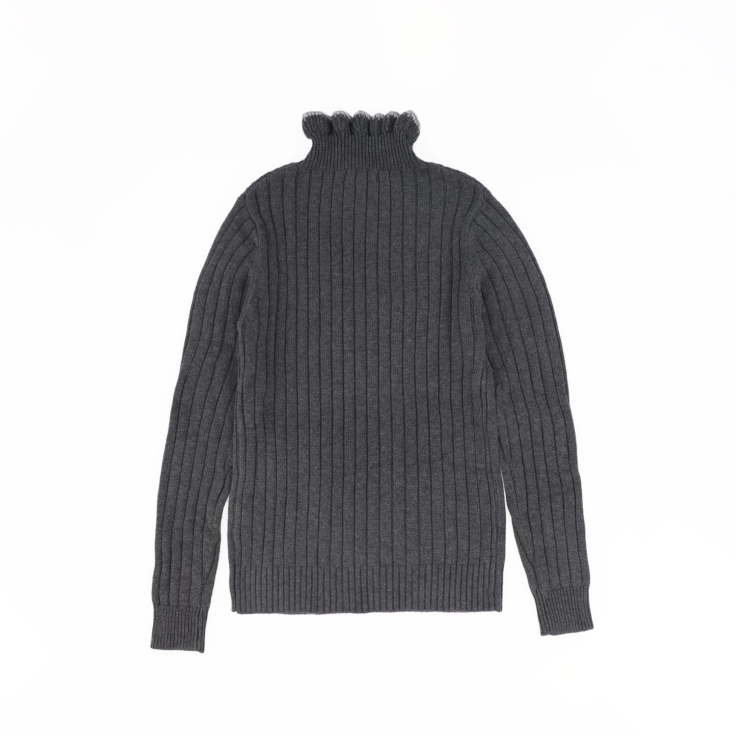 VALENTINA GREY RIBBED CONTRAST RUFFLE TRIM TURTLENECK