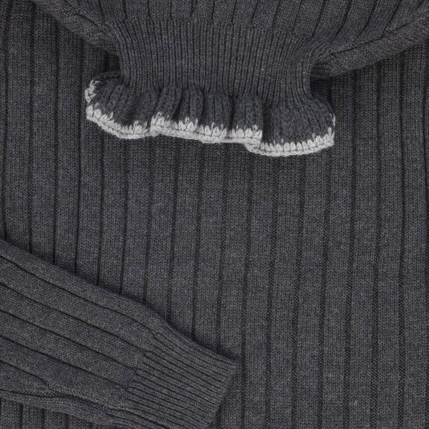 VALENTINA GREY RIBBED CONTRAST RUFFLE TRIM TURTLENECK