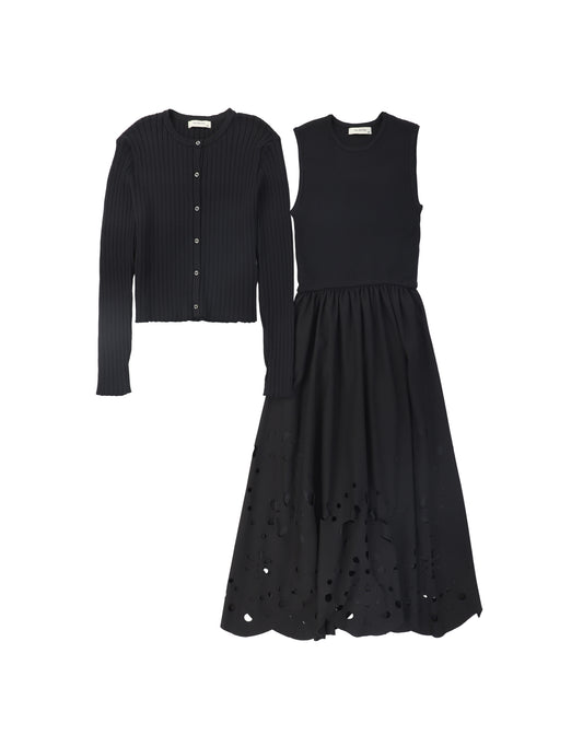 VALENTINA BLACK KNIT EYELET JUMPER SET