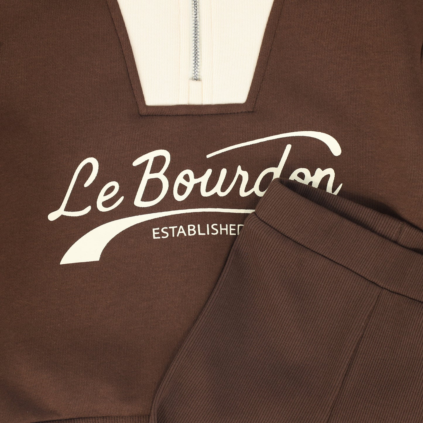 LE BOURDON BROWN HALF ZIP COLORBLOCK SWEATSHIRT SET