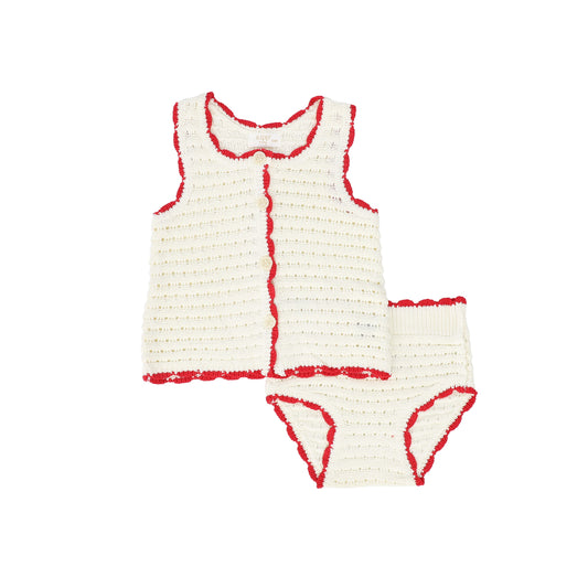 KIPP BEIGE/RED TRIM CHUNKY KNIT BLOOMER SET