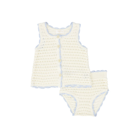 KIPP BEIGE/BLUE TRIM CHUNKY KNIT BLOOMER SET