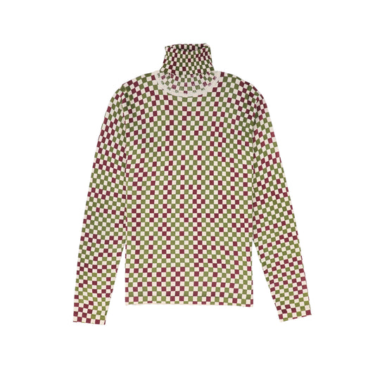 VALENTINA GREEN TINY CHECKED KNIT TURTLENECK