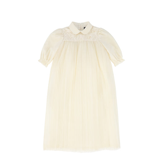 FRANCESCA GUILIANO CREAM LATTICE PUFF SLEEVE GOWN