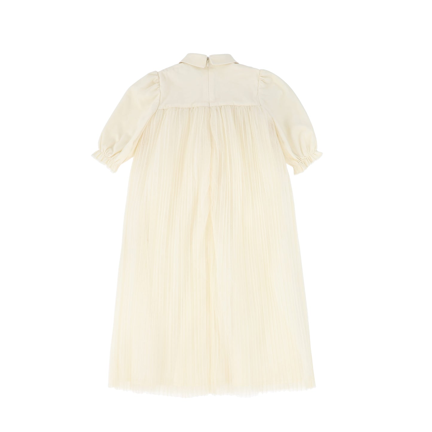 FRANCESCA GUILIANO CREAM LATTICE PUFF SLEEVE GOWN