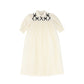 FRANCESCA GUILIANO CREAM/BLACK LATTICE PUFF SLEEVE DRESS