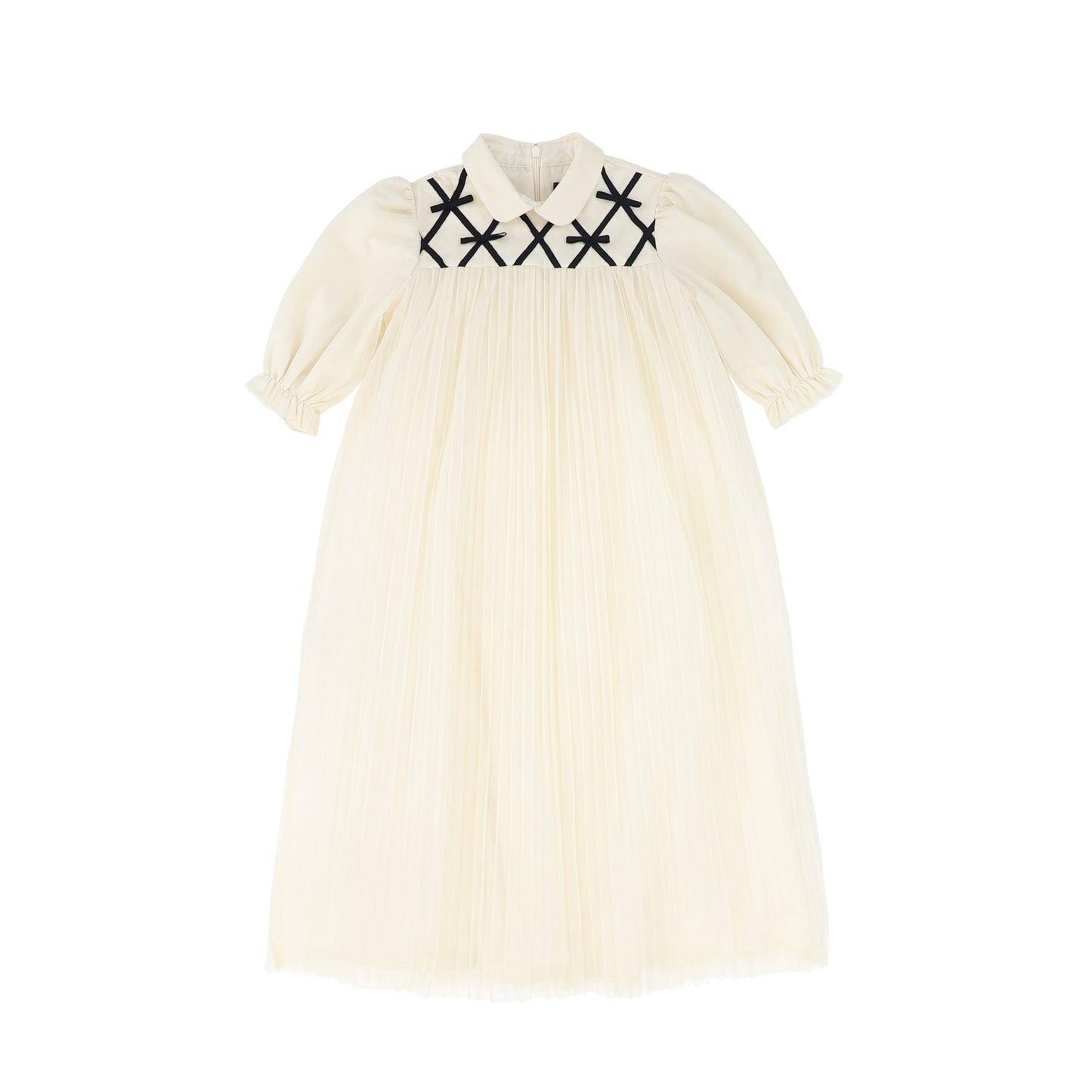 FRANCESCA GUILIANO CREAM/BLACK LATTICE PUFF SLEEVE DRESS