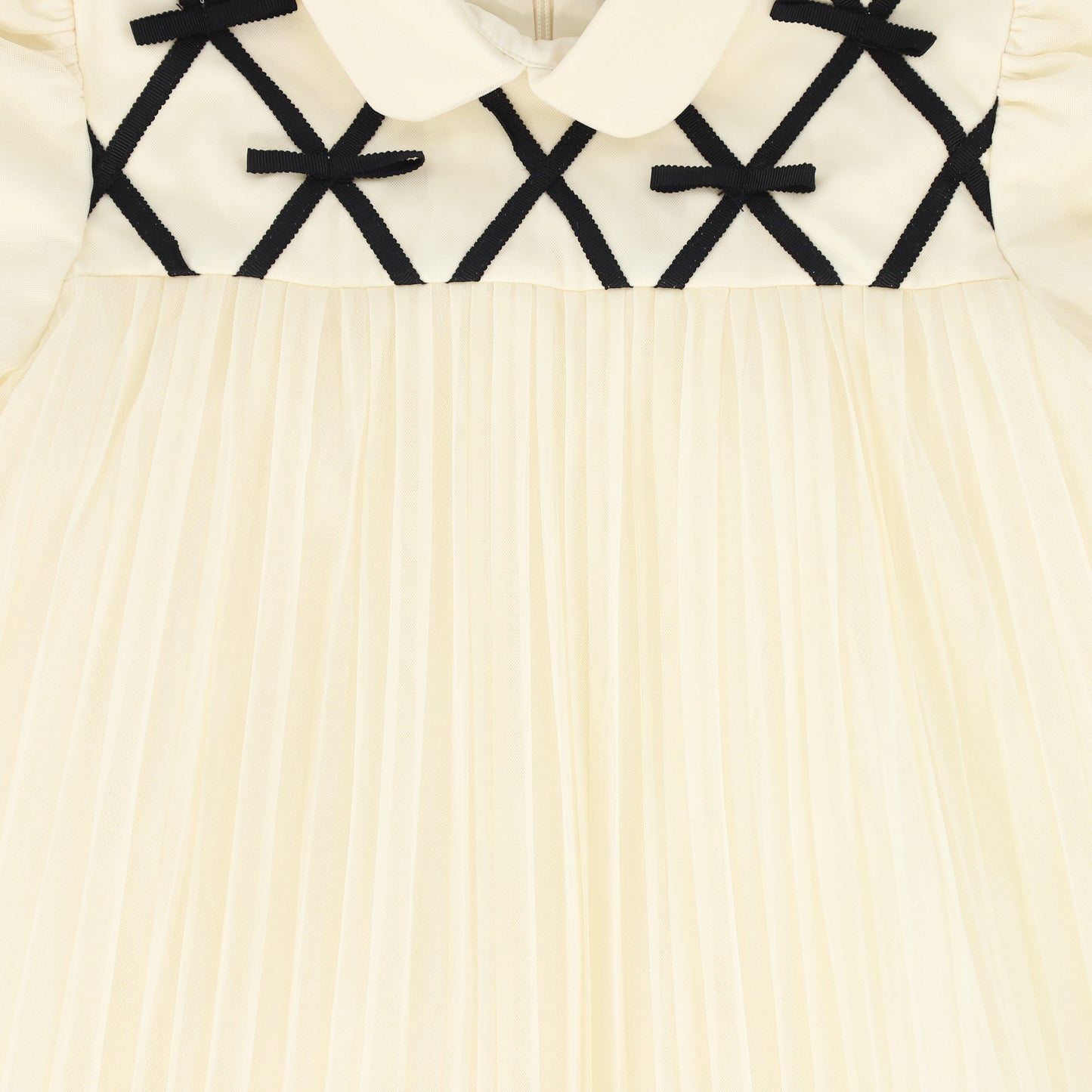 FRANCESCA GUILIANO CREAM/BLACK LATTICE PUFF SLEEVE DRESS