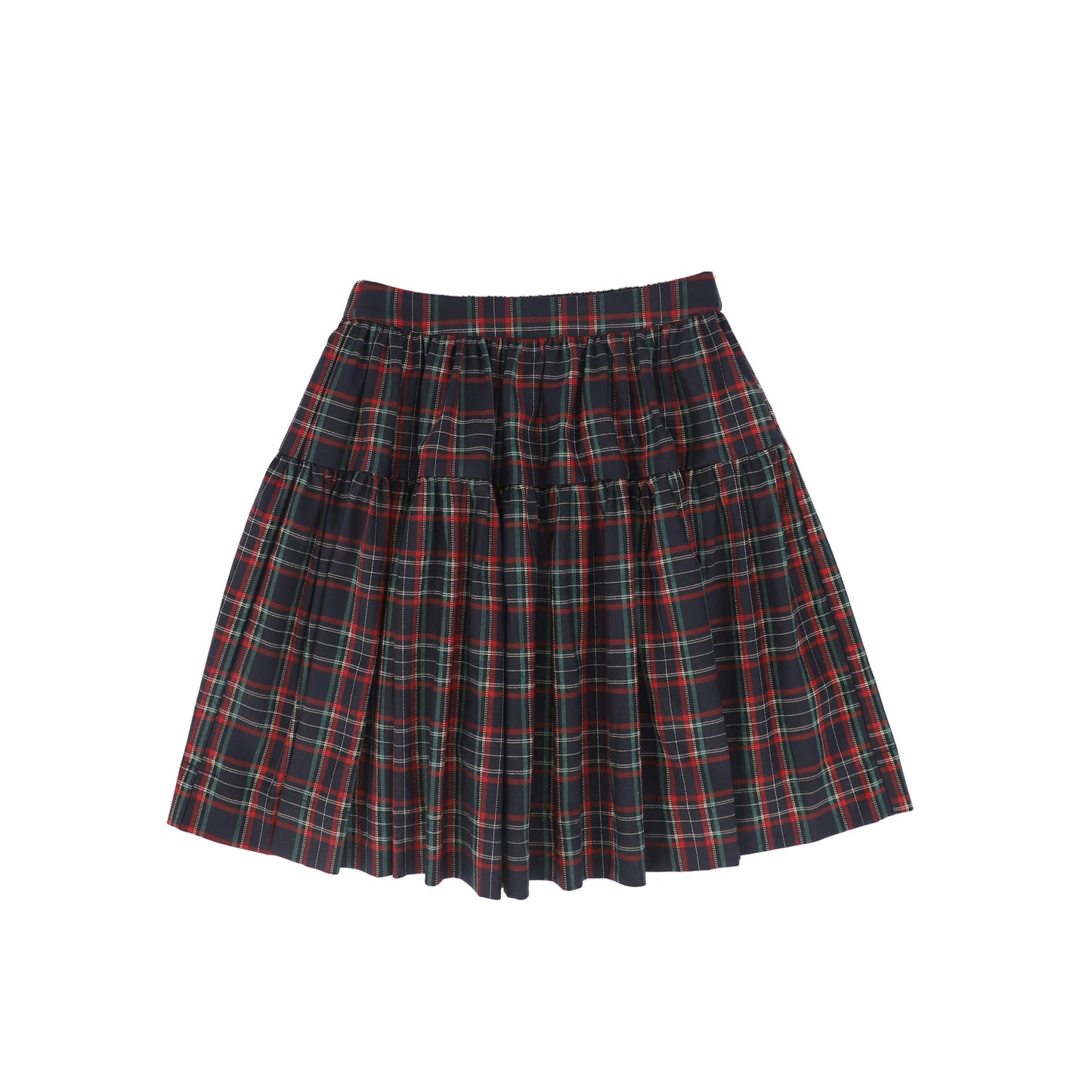 BAMBOO NAVY PLAID GATHERED FLARE SKIRT