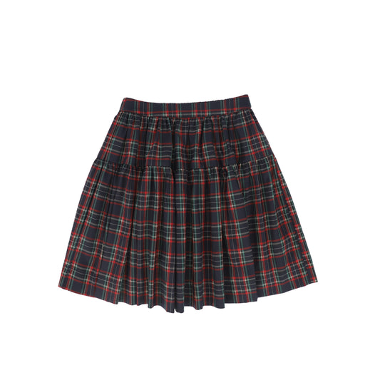 BAMBOO NAVY PLAID GATHERED FLARE SKIRT