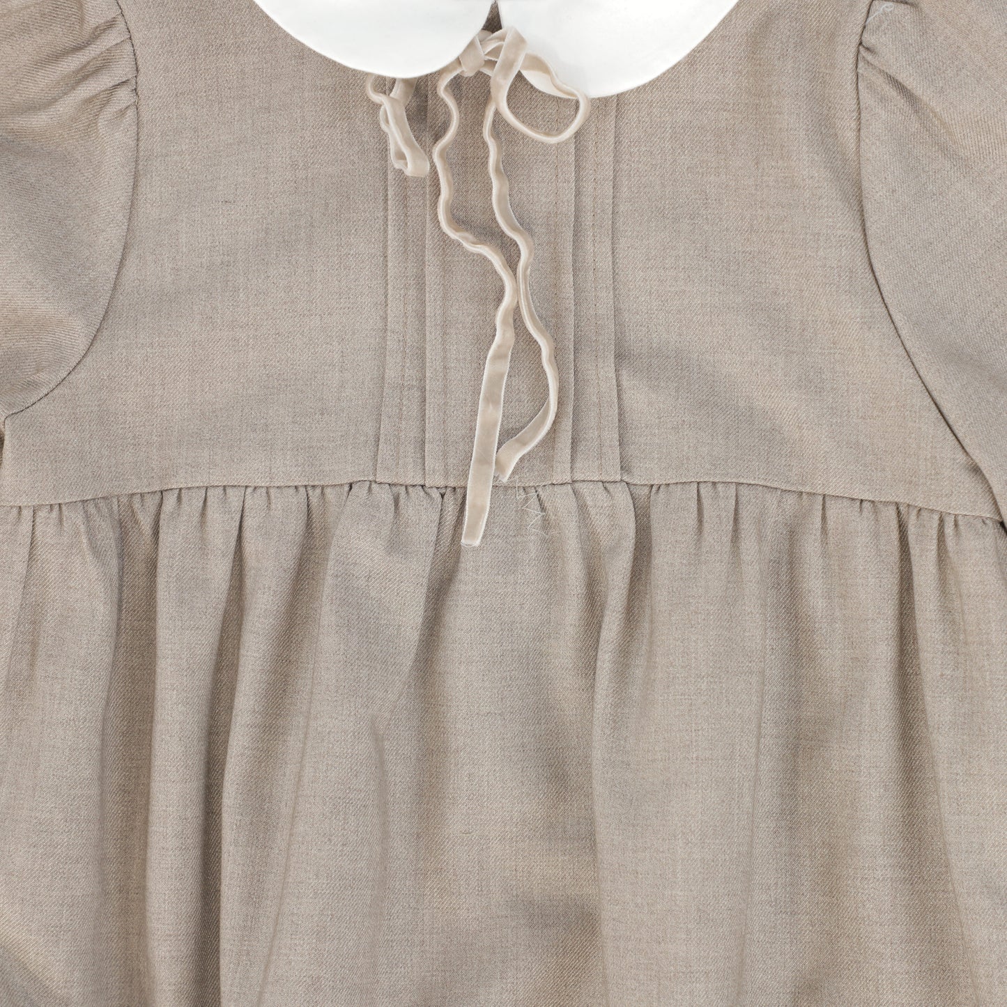 BAMBOO BEIGE WOOL COLLAR PLEAT FRONT ROMPER