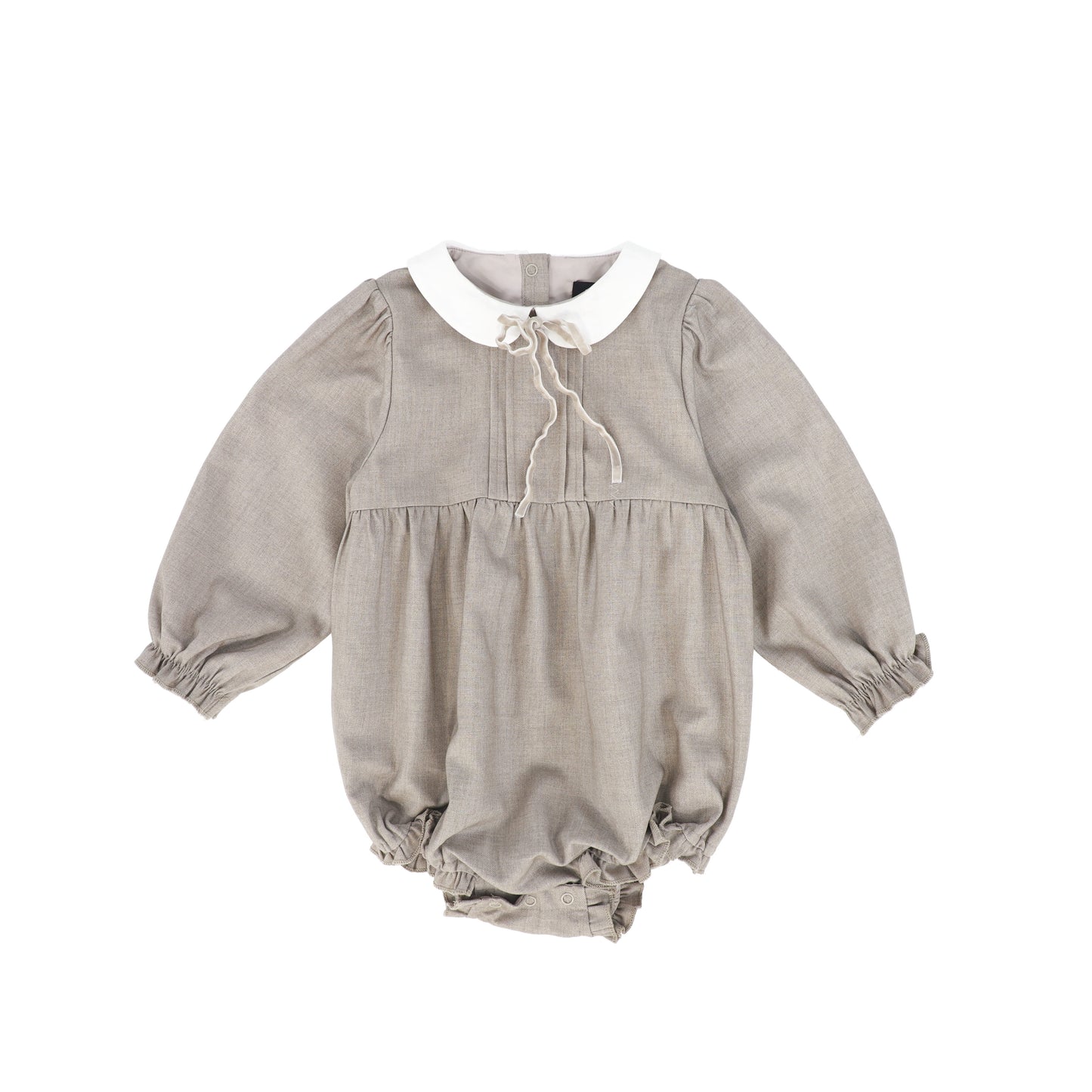 BAMBOO BEIGE WOOL COLLAR PLEAT FRONT ROMPER