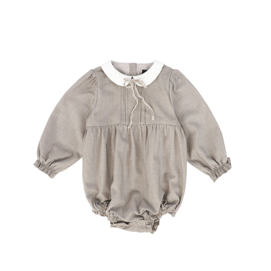 BAMBOO BEIGE WOOL COLLAR PLEAT FRONT ROMPER