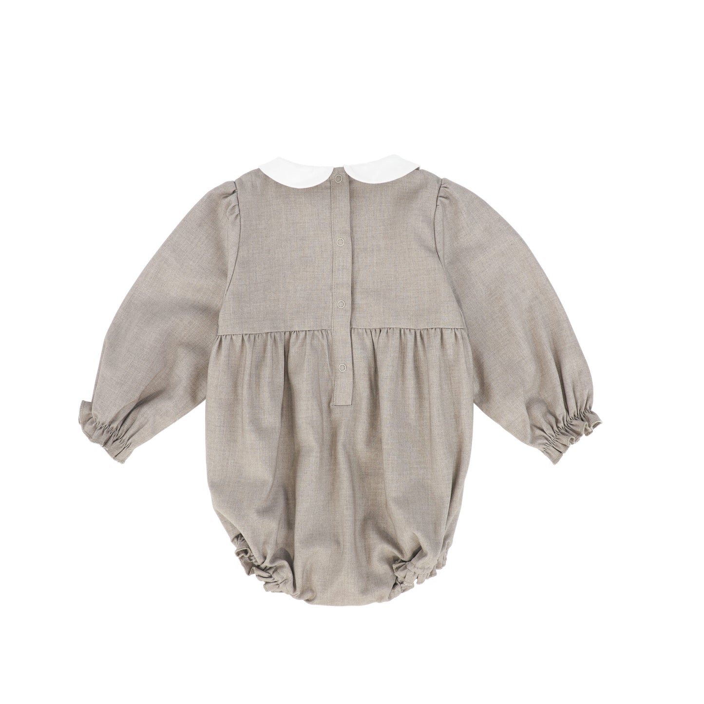 BAMBOO BEIGE WOOL COLLAR PLEAT FRONT ROMPER